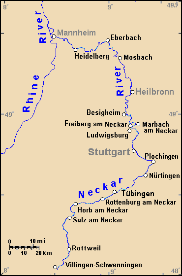 Mannheim on Neckar map